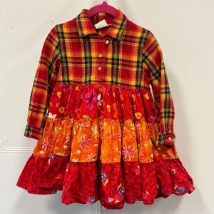 Vintage L'orange Girls 3Y Plaid Flannel Floral Corduroy Patchwork Tiered Dress